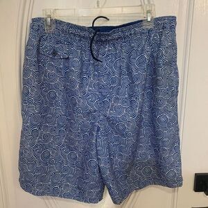 Nat Nast Swim Trunks‎ w/Pockets Men's Medium Blue White Circle  Print Lined